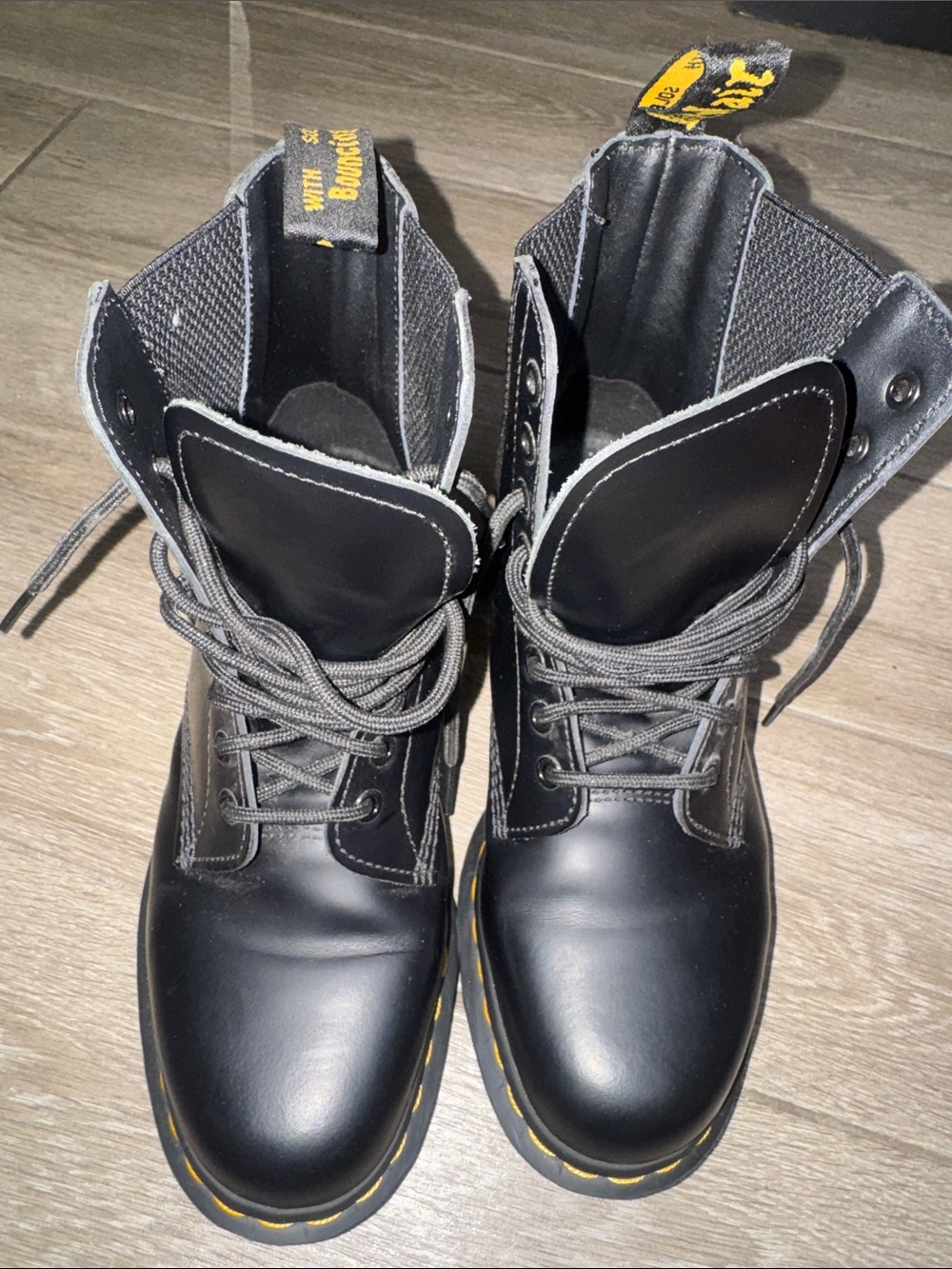 Dr. Martens Black Lace-Up Combat Boots with Yellow Stitching USM 8/ USL 9